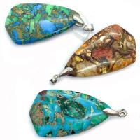 Turquoise Pendant, Natural Turquoise, with Brass, Teardrop, silver color plated, DIY, more colors for choice, 29x50mm, Sold By PC