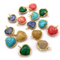 Gemstone Pendants Jewelry, with brass wire, Heart, gold color plated, different materials for choice, more colors for choice, 17x23mm, Sold By PC