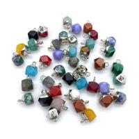 Ювелирные подвески из драгоценных камней, Полудрагоценный камень, с Латунь, Многоугольник, плакирован серебром, различные материалы для выбора & граненый, Много цветов для выбора, 8x11mm, продается PC