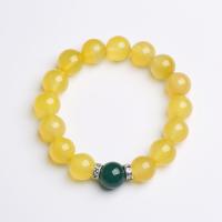 Agate βραχιόλι κοσμήματα, Κίτρινο Agate, με Πράσινη Agate & Κράμα ψευδάργυρου, κοσμήματα μόδας & για άνδρες και γυναίκες, 12mm, Sold Per Περίπου 5.51-6.3 inch Strand