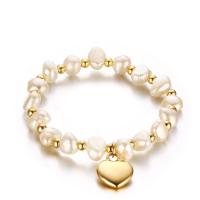 Freshwater Cultured Pearl Bracelet, 304 Stainless Steel, with Freshwater Pearl, Heart, Vacuum Ion Plating, fashion jewelry & for woman, Length:Approx 6.5 Inch, Sold By PC