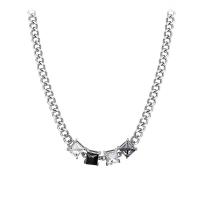 Rustfrit stål smykker halskæde, med Krystal, med 1.96inch extender kæde, Square, bølgekæde & mode smykker & Unisex, oprindelige farve, Længde Ca. 17.3 inch, Solgt af PC