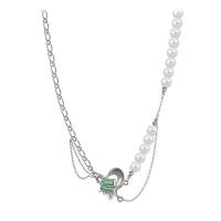 Plastic Pearl Necklace 314 Stainless Steel with Plastic Pearl with 1.96inch extender chain fashion jewelry & micro pave cubic zirconia & for woman original color Length Approx 17.3 Inch Sold By PC