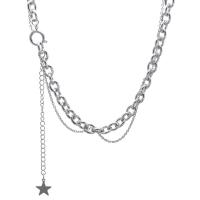 Collar de acero inoxidable de la joyería, con 1.96inch extender cadena, Estrella, Doble capa & unisexo, color original, longitud:aproximado 15.3 Inch, Vendido por UD