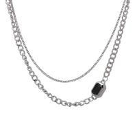 Stainless Steel Jewelry Necklace, 314 Stainless Steel, with Glass, with 1.96inch extender chain, Rectangle, Double Layer & fashion jewelry & Unisex, original color, Length:Approx 17.7 Inch, Sold By PC