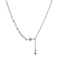 Plastik perle halskæde, med Plastic Pearl, med 1.96inch extender kæde, Hexagram, mode smykker & oval kæde & for kvinde & med rhinestone, Længde Ca. 15.7 inch, Solgt af PC