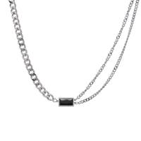 Stainless Steel Jewelry Necklace, 314 Stainless Steel, with 1.96inch extender chain, Rectangle, fashion jewelry & Unisex & with rhinestone, original color, Length:Approx 15.3 Inch, Sold By PC