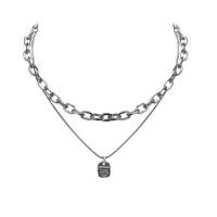 Edelstahl Schmuck Halskette, mit Verlängerungskettchen von 1.96inch, Doppelschicht & Modeschmuck & unisex & mit Brief Muster, originale Farbe, Länge:ca. 17.7 ZollInch, verkauft von PC