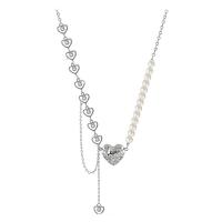 Plastic Pearl Necklace 314 Stainless Steel with Plastic Pearl with 1.96inch extender chain Heart fashion jewelry & for woman original color 23mm Length Approx 16.5 Inch Sold By PC