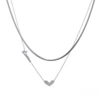 Stainless Steel Jewelry Necklace, 314 Stainless Steel, with 1.96inch extender chain, Heart, Double Layer & Unisex & snake chain, original color, Length:Approx 14.5 Inch, Sold By PC