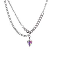 Stainless Steel Jewelry Necklace 314 Stainless Steel with Glass with 2.36inch extender chain Heart fashion jewelry & Unisex original color Length Approx 15 Inch Sold By PC