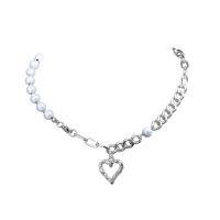 Edelstahl Schmuck Halskette, mit Kunststoff Perlen, Herz, Modeschmuck & für Frau & hohl, originale Farbe, Länge:ca. 17.7 ZollInch, verkauft von PC