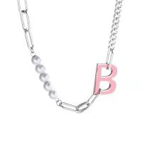 Collar de acero inoxidable de la joyería, con Perlas plásticas, con 2.16inch extender cadena, Letra B, para mujer & hueco, color original, longitud:aproximado 17.7 Inch, Vendido por UD