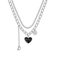 Collier de bijoux en acier inoxydable, avec 1.96inch chaînes de rallonge, coeur, Double couche & unisexe & avec le motif de lettre, Longueur:Environ 16.5 pouce, Environ 17.7 pouce, Vendu par PC