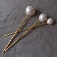 Μαλλιά Stick, Κράμα ψευδάργυρου, με Shell Pearl, χρώμα επίχρυσο, διαφορετικά στυλ για την επιλογή, λευκό, 130mm, Sold Με PC