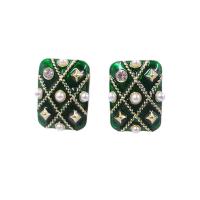 Zinc Alloy Stud Earring with Plastic Pearl plated for woman & enamel & with rhinestone Sold By Pair