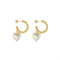 Titanium Steel Drop Earring with Plastic Pearl plated fashion jewelry & for woman Sold By Pair