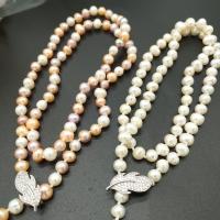 Natural Freshwater Pearl Necklace, with Tibetan Style, for woman, more colors for choice, 7-8mm, Length:Approx 45 cm, Sold By Set