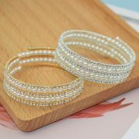 Tibetan Style Bangle, with Plastic Pearl & Iron, for woman & with rhinestone, more colors for choice, 55mm, Sold By PC