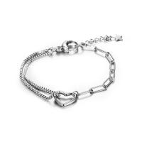 Titanium Steel Bracelet & Bangle titanium lobster clasp Heart polished Unisex silver color Sold By PC