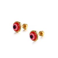 Evil Eye Earrings, Titanium Steel, with Lampwork, titanium post pin, for woman, more colors for choice, 7.50x8mm, Sold By PC