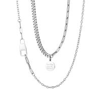 Titanstahl Pullover Halskette, poliert, Doppelschicht & unisex, Silberfarbe, Länge ca. 60 cm, verkauft von PC