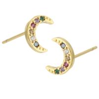 Cubic Zirconia Micro Pave Brass Earring, Moon, gold color plated, fashion jewelry & micro pave cubic zirconia & for woman, multi-colored, 7x9x14.50mm, 10Pairs/Lot, Sold By Lot