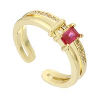cobre Cuff Ring Finger, cromado de cor dourada, joias de moda & micro pavimento em zircônia cúbica & para mulher, multi colorido, 6mm, tamanho:7.5, 10PCs/Lot, vendido por Lot
