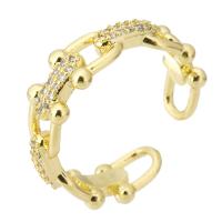Messing Manchet Finger Ring, gold plated, mode sieraden & micro pave zirconia & voor vrouw, gouden, 7mm, Maat:7, 10pC's/Lot, Verkocht door Lot