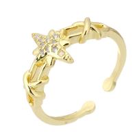 Messing Manchet Finger Ring, gold plated, mode sieraden & micro pave zirconia & voor vrouw, gouden, 10mm, Maat:7.5, 10pC's/Lot, Verkocht door Lot