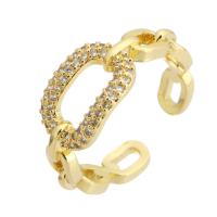 Brass Cuff Finger Ring, gold color plated, fashion jewelry & micro pave cubic zirconia & for woman, golden, 9mm, US Ring Size:7, 10PCs/Lot, Sold By Lot