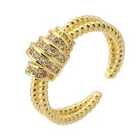 Латунь Манжеты палец кольцо, плакирован золотом, ювелирные изделия моды & инкрустированное микро кубического циркония & Женский, Золотой, 7mm, размер:7.5, 10ПК/Лот, продается Лот
