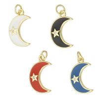 Cubic Zirconia Micro Pave Brass Pendant, Moon, gold color plated, fashion jewelry & micro pave cubic zirconia & for woman & enamel, more colors for choice, 12x19x2mm, Hole:Approx 3mm, 10PCs/Lot, Sold By Lot