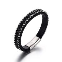 Leather Bracelet, with Titanium Steel, vintage & for man, black, 14mm, Length:Approx 9.45 Inch, Sold By PC