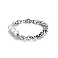 Titanium Steel Bracelet & Bangle, with Plastic Pearl, different length for choice & Unisex, original color, Sold By PC