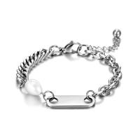 Titanium Steel Bracelet & Bangle, with Plastic Pearl, with 1.18Inch extender chain, different length for choice & Unisex, original color, Sold By PC