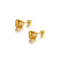 Titanium Steel  Earring, Rose, Vacuum Ion Plating, for woman & with rhinestone, golden, 7x7.50mm, Sold By Pair