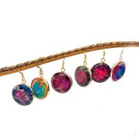 Impression Jasper Drop Earring, med Messing, Runde, guldfarve belagt, mode smykker, flere farver til valg, 21mm, Solgt af par