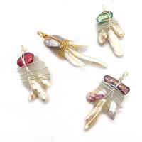 Freshwater Pearl Pendants, Ice Quartz Agate, with brass wire & Freshwater Pearl, Claw, plated, DIY, more colors for choice, 20x40-30x60mm, Sold By PC