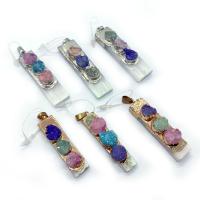 Gemstone Pendants Jewelry Gypsum Stone with Ice Quartz Agate & Brass Rectangle plated DIY 10x40- Sold By PC