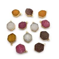Ice Quartz Agate Pendant, with Brass, Hexagon, gold color plated, DIY, more colors for choice, 15x22mm, Sold By PC