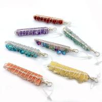 Bijoux Pendentifs en pierres gemmes, agate quartz de glace, avec Gravier naturel & fil en laiton, Irrégulière, Placage de couleur argentée, DIY, plus de couleurs à choisir, 10x53mm, Vendu par PC