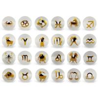 Natural Clear Quartz Beads, Round, gilding, DIY & with constellation symbols & different designs for choice & frosted, white, 10-14mm, Sold By PC