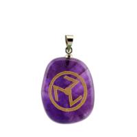 Gemstone Pendants Jewelry, with Brass, Ellipse, silver color plated, different materials for choice, more colors for choice, 20x25mm, Sold By PC