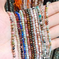 Mixed Gemstone Beads, Natural Stone, Round, DIY & different materials for choice & faceted, more colors for choice, 3mm, Approx 100PCs/Strand, Sold Per Approx 15 Inch Strand
