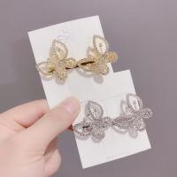 Alligator Hair Clip Zinc Alloy Butterfly plated for woman & with rhinestone & hollow 70mm Sold By PC