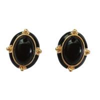Zinc Alloy Stud Earring with Plastic Pearl gold color plated & for woman & enamel Sold By Pair