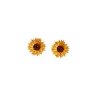 Zinklegierung Broschen, mit Kunststoff, Sonnenblume, Einbrennlack, verschiedene Stile für Wahl & für Frau, Goldfarbe, 25mm, verkauft von PC