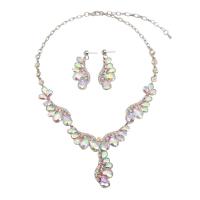Crystal Jewelry Sets earring & necklace Zinc Alloy with Crystal with 2.75 inch extender chain platinum color plated 2 pieces & for woman & with rhinestone 50mm Length Approx 16.92 Inch Sold By Set