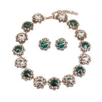 Crystal šperky Soupravy, náušnice & náhrdelník, Zinek, s Krystal, s 2.75 inch extender řetězce, barva pozlacený, 2 kusy & pro ženy & s drahokamu, více barev na výběr, 25mm, Délka Cca 16.92 inch, Prodáno By nastavit